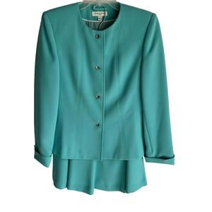 AMANDA‎ SMITH Ladies Light Turquoise 2 Piece Career Formal Skirt Suit, 4